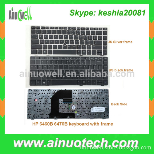 US Laptop Keyboard For HP 6460B 6470B US keyboard with frame silver black UK SP FR IT AR RU GR GR